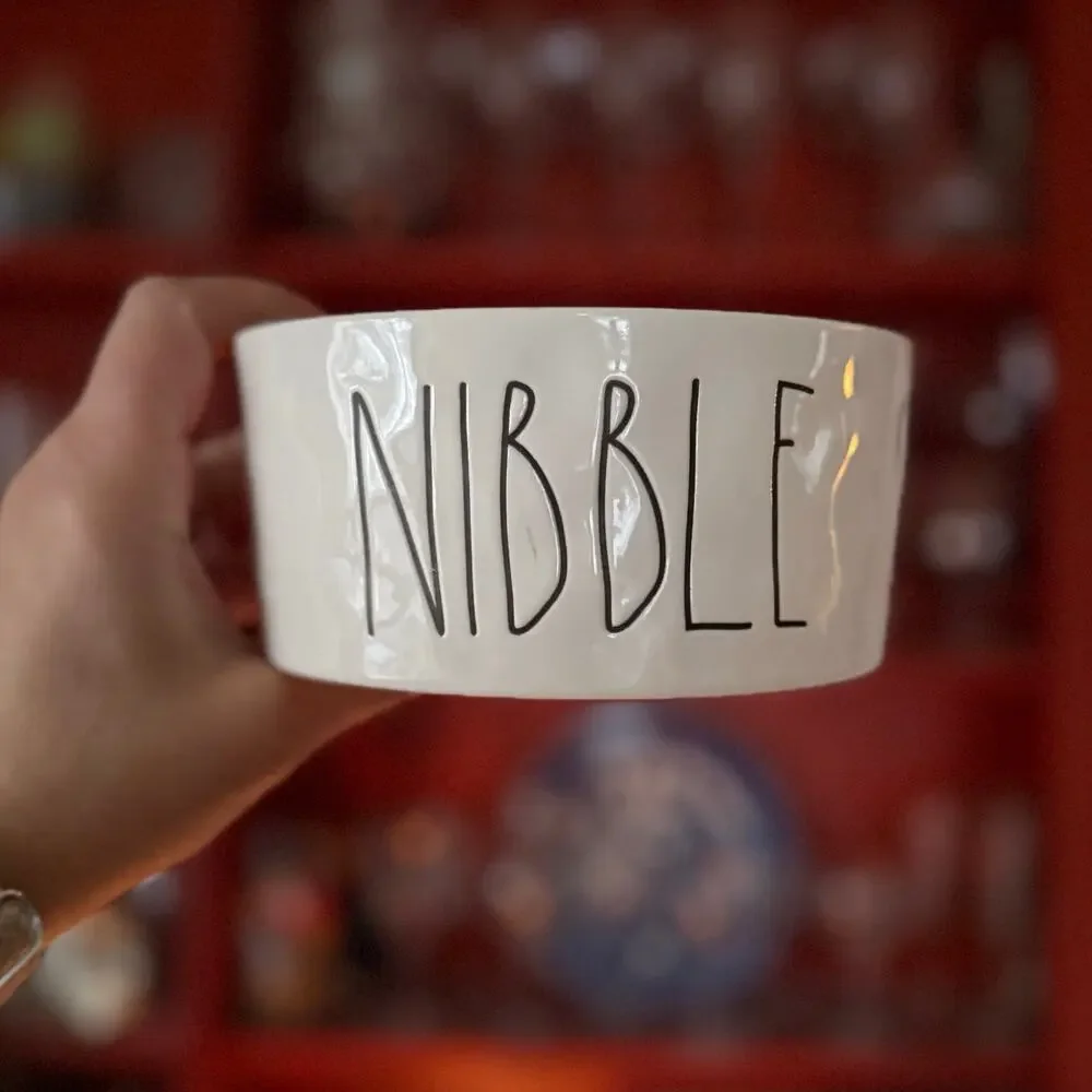 Rae Dunn Nibble White with Black Writing Durable Ceramic Pet Food Water Bowl